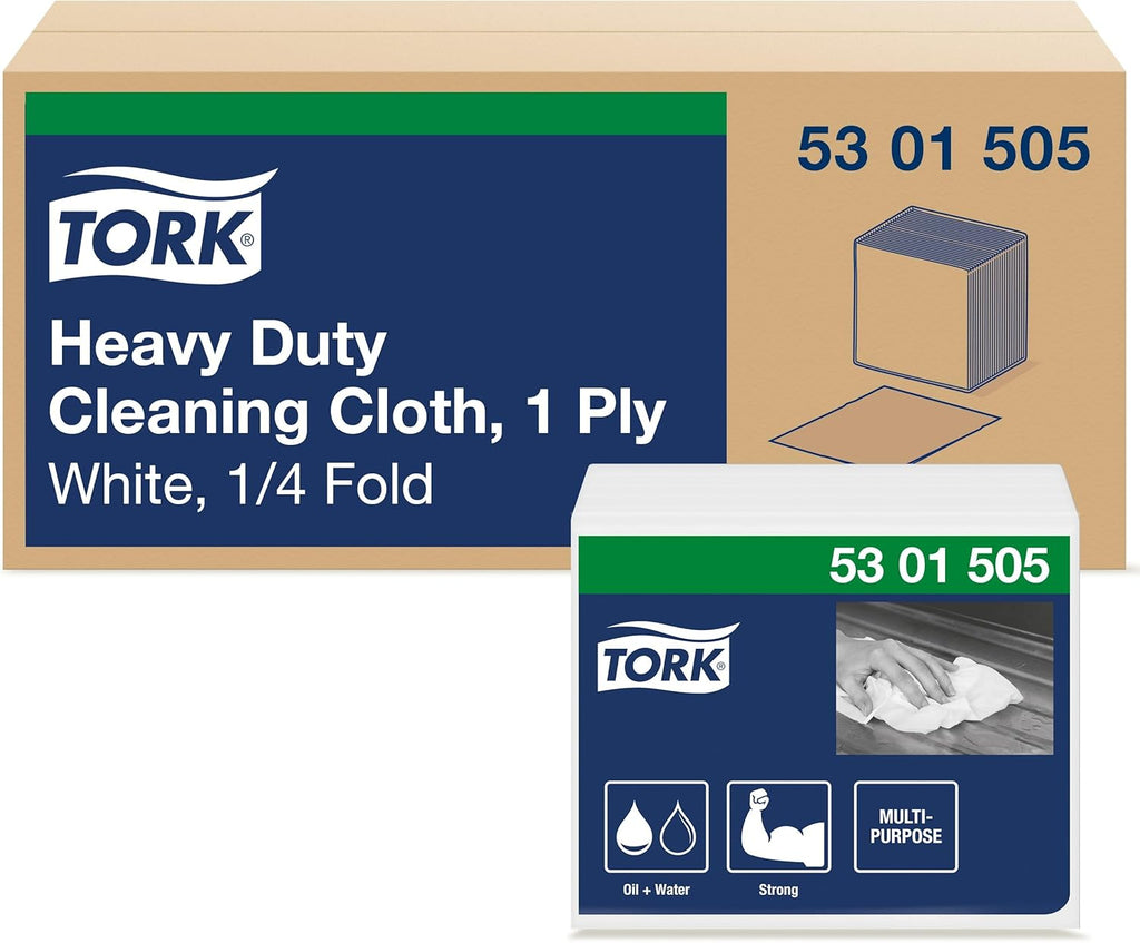 Tork Heavy Duty Cleaning Cloth White , 1/4 Folded, 6 x 50 Cloths, 5301505