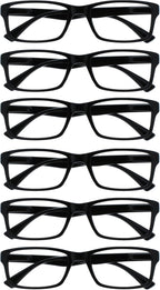 OPULIZE PEP Classic Reading Glasses for Women Men, Scratch Resistant Rectangular Frame with Spring Hinges, Black, +1.5 (Pack of 6)