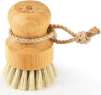 SUBEKYU Bamboo Dish Scrub Brushes for Kitchen, Cleaning Scrubber for Washing Cast Iron Pan/Pot, Natural Sisal Bristles, 1 Pack