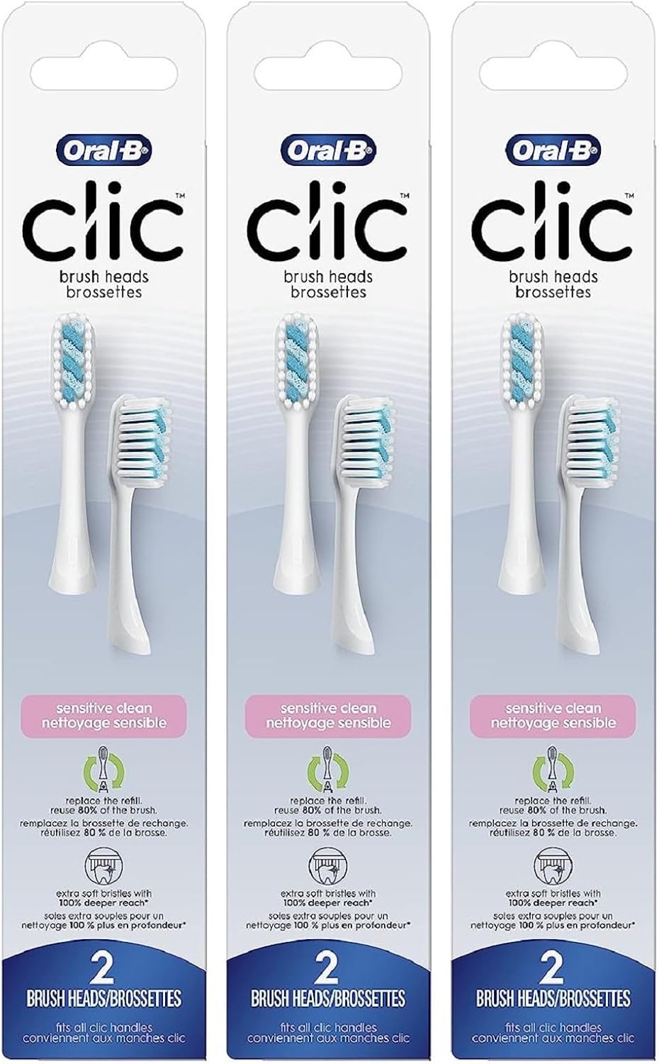 Oral-B Clic Toothbrush Sensitive Clean Replacement Brush Heads, White, 2 Count (Pack of 3)