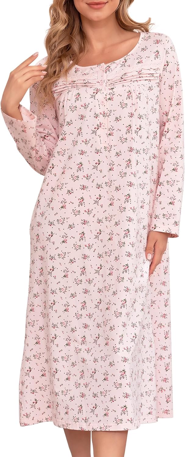 Bloggerlove Nightgowns for Women Soft 100% Cotton House Dress Short/Long Sleeve Night Gowns Comfy Sleepwear S-3XL