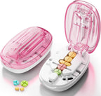 Pill Cutter Splitter for Small and Tiny Pills, Professional Adjustable Pill Cutter with Stainless Steel Blade, Precise Cuts into 1/2, 1/3, 1/4, Portable Travel Sized Design for All Tablet (Pink)