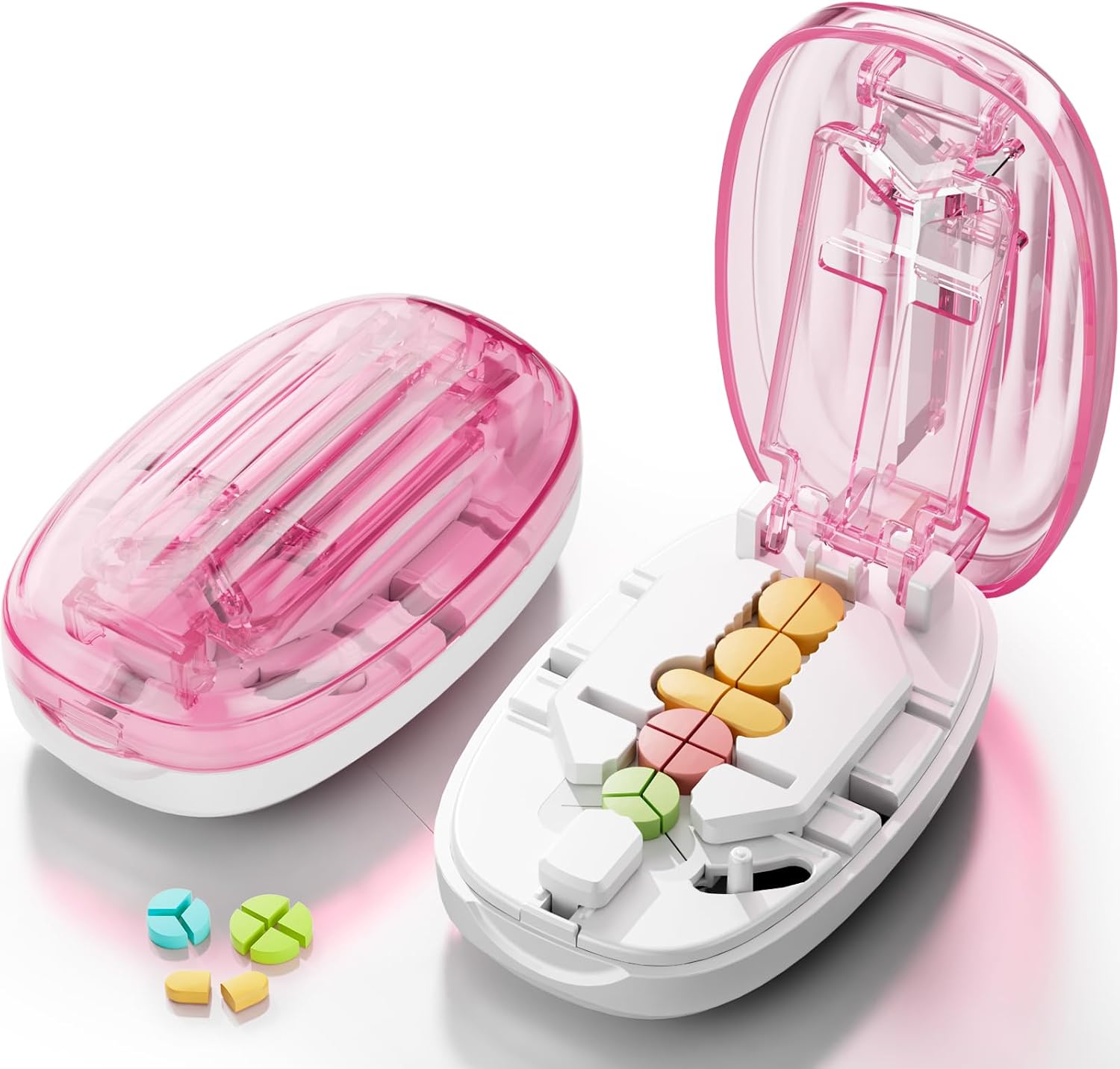 Pill Cutter Splitter for Small and Tiny Pills, Professional Adjustable Pill Cutter with Stainless Steel Blade, Precise Cuts into 1/2, 1/3, 1/4, Portable Travel Sized Design for All Tablet (Pink)