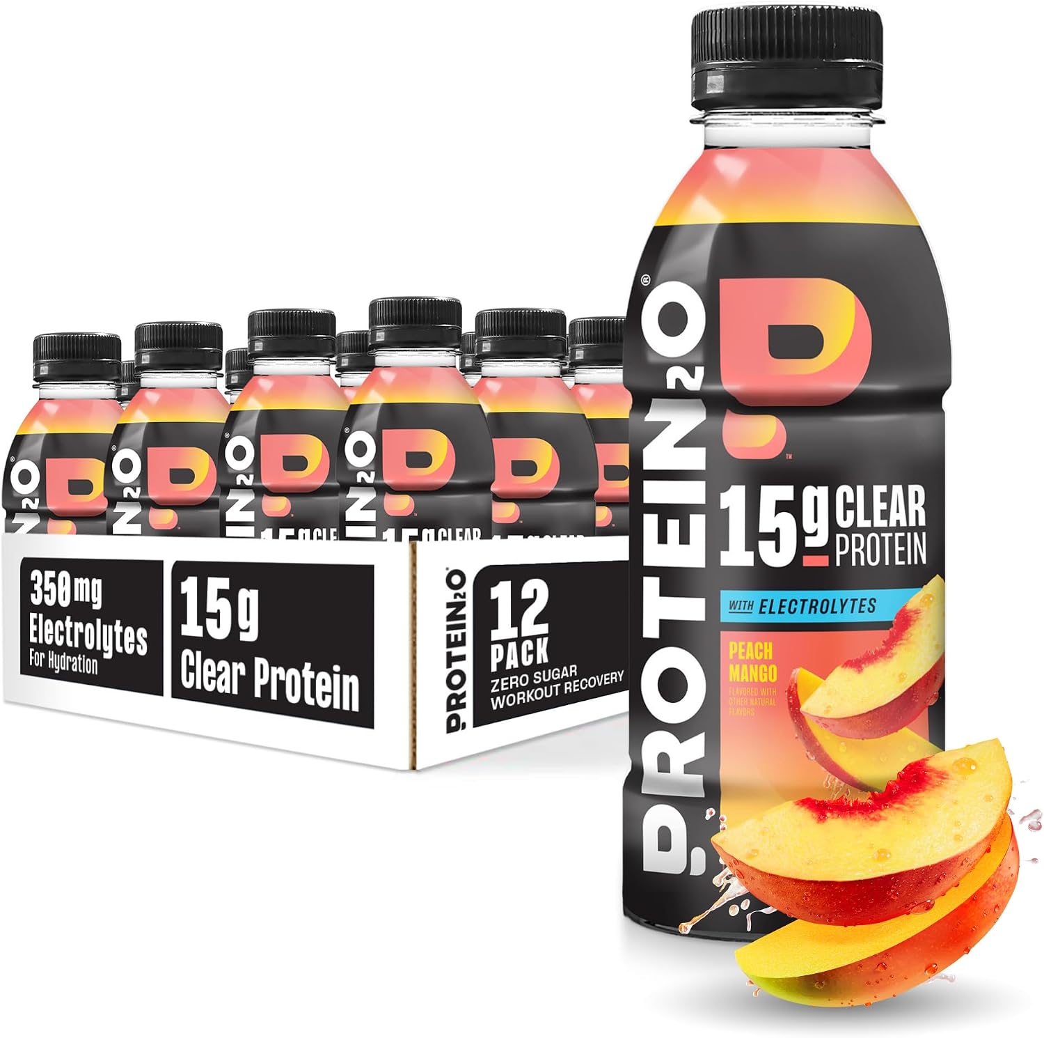 Protein2o 15g Whey Protein Infused Water, Peach Mango, 16.9 Oz Bottle (Pack of 12)