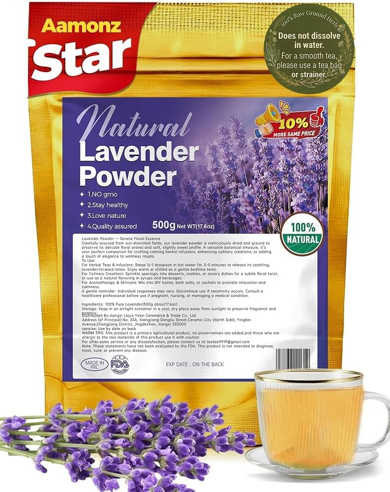 Culinary Grade Lavender Powder (17.6 oz) - 100% Pure Ultra-Fine Lavender Flower Powder for Baking, Tea & Lattes - Edible Aromatic Herb for Soap Making & DIY Beauty - 500g