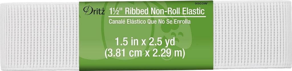 Dritz 1-1/2" Ribbed Non-Roll Elastic, 2-Yards Long, White