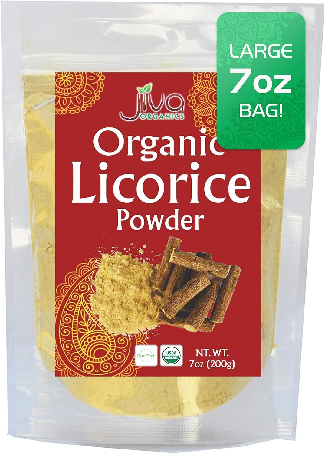 JIVA Organic Licorice Root Powder 7 Ounce - Glycyrrhiza glabra - Mulethi - Yashtimadhu - Non-GMO