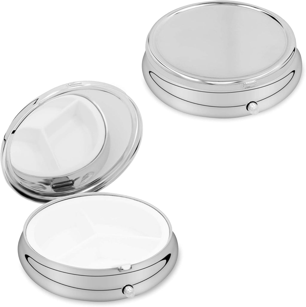 kwmobile 3 Compartment Pill Box - Set of 2X Stainless Steel Travel Box Organizer for Tablets and Prescriptions - Silver