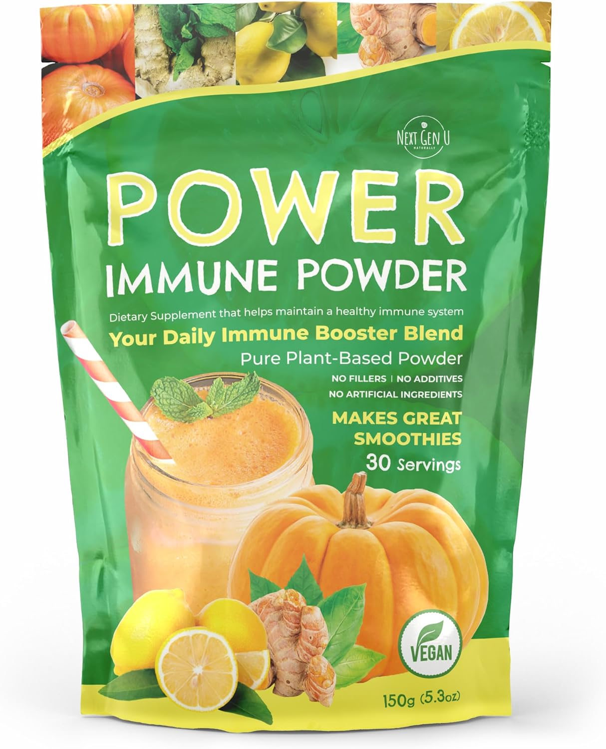 Immune Support - Supplement Powder 150g - Superfood Booster for Adults - Natural Immunity Defense - Daily Drink Mix for Women & Men - Plant Based, Vegan & Gluten Free Smoothie Boost by NextGenU