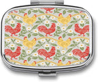 Chicken and Rooster Pill Box 2 Compartment Decorative Metal Pill Case for Pocket Or Purse Travel Portable Medicine Box Pill Container Organizer for Vitamins Fish Oils Supplements