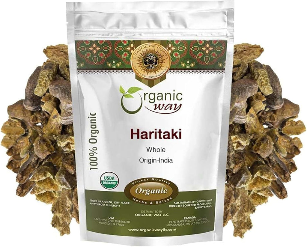 Organic Way Haritaki Whole (Chebulic Myrobalan) | Terminalia Chebula (Yellow Myrobalan) | Kosher & USDA Certified | Vegan, Non-GMO & Gluten Free | 100% Raw from India (8 oz - 1/2 lbs)