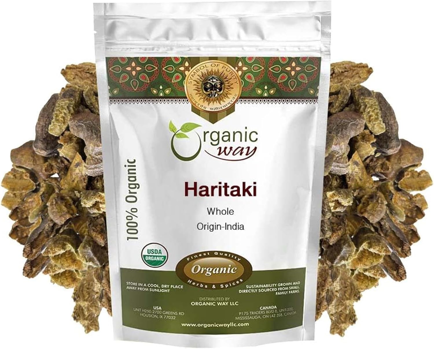 Organic Way Haritaki Whole (Chebulic Myrobalan) | Terminalia Chebula (Yellow Myrobalan) | Kosher & USDA Certified | Vegan, Non-GMO & Gluten Free | 100% Raw from India (8 oz - 1/2 lbs)