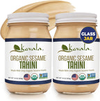 Kevala Organic Sesame Tahini – USDA Organic, Non‑GMO Project Verified & Kosher Certified | Smooth Hulled Sesame Paste in Glass Jar for Spreads, Sauces & Cooking | 16 oz Each | 2-Pack