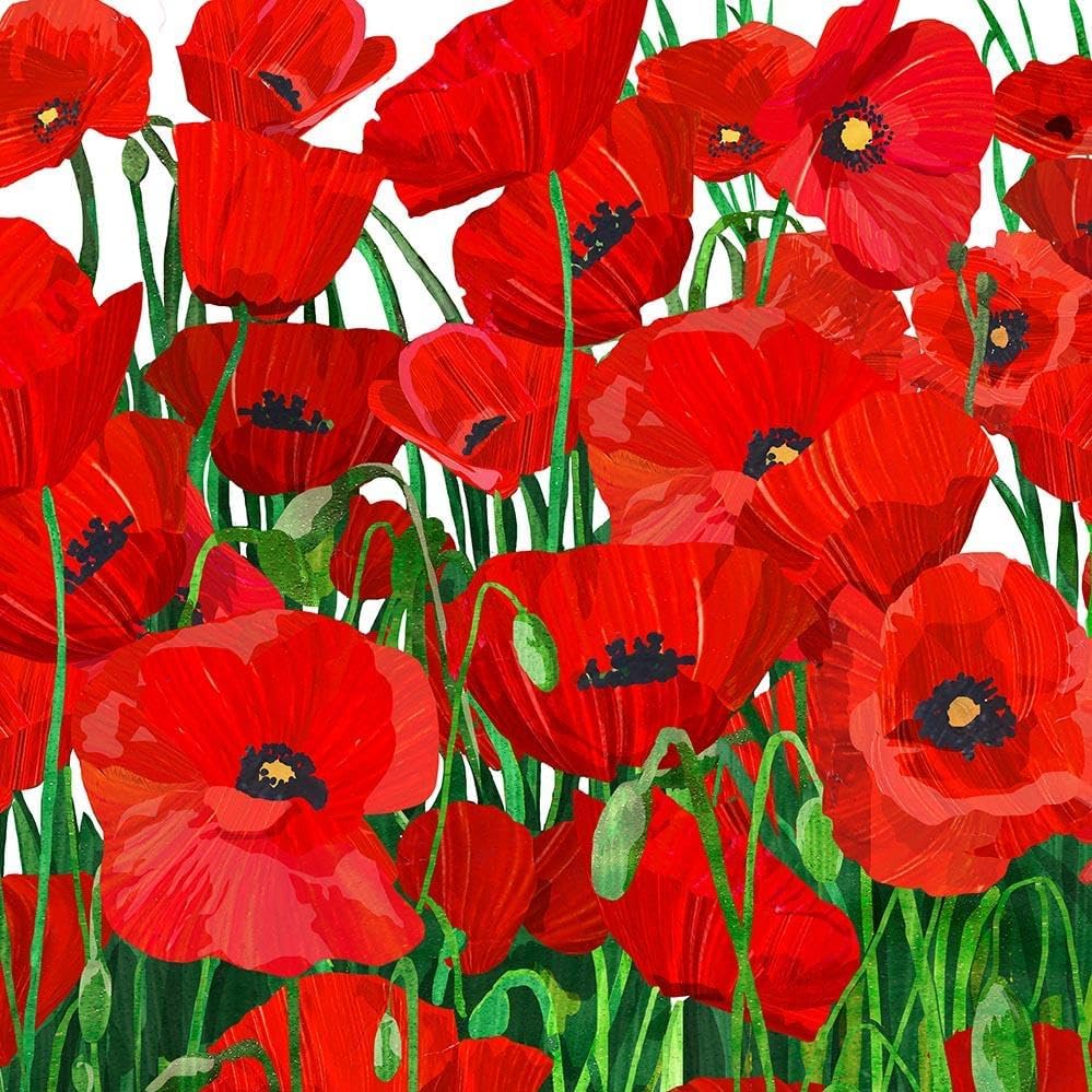 Red Poppies Cocktail Napkins - 40 Count - Two Can Art Design - 5" x 5" 3-ply - Made in Germany