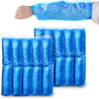 Prasacco 200PCS Disposable Arm Sleeves Covers, Waterproof PE Oversleeves for Painting Cleaning Tattooing, Blue Plastic Sleeve Protectors with Elastic Cuffs
