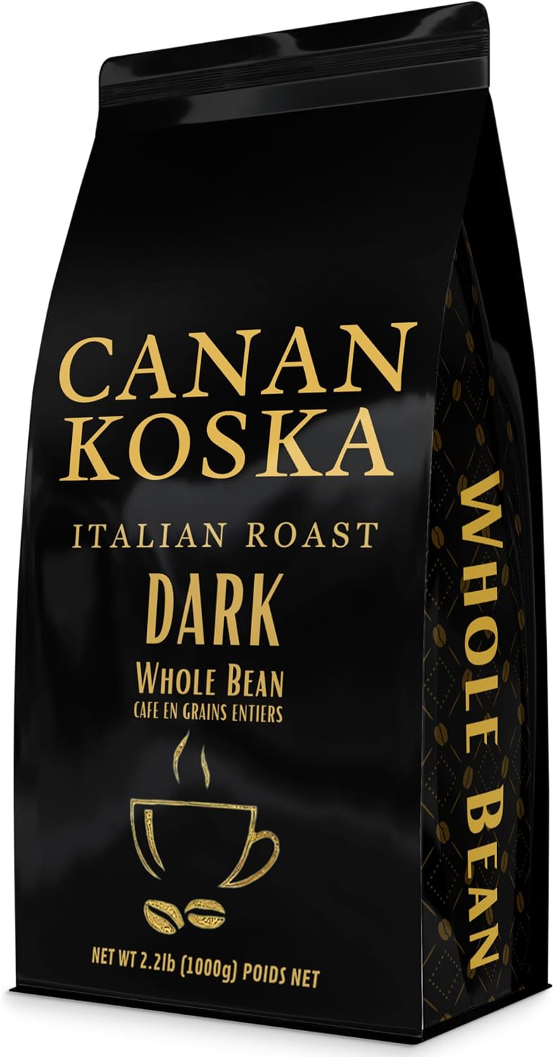 Canan Koska Whole Bean DARK Italian Style Coffee 34 oz (1000g) – Dark Roast Premium Arabica Beans – Bold Intense Crema – Fresh Roasted Gourmet Coffee