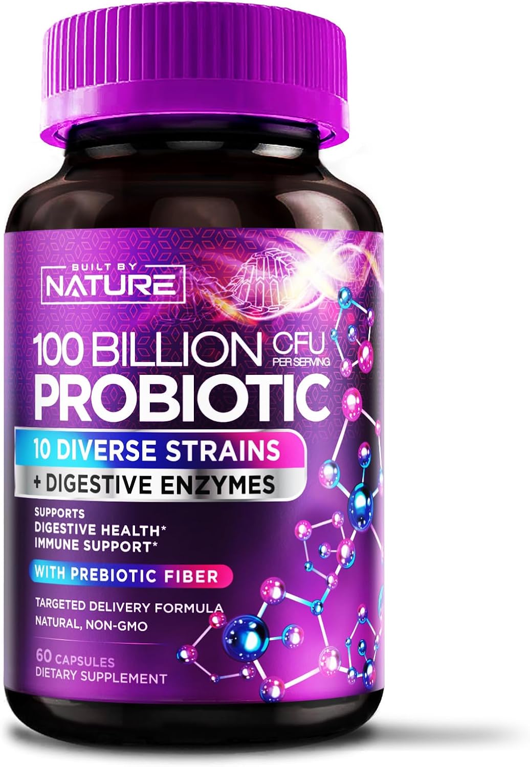 100 Billion CFU Probiotic - Daily Digestive Gut Health Supplement for Men & Women - Lactobacillus acidophilus, Bifidobacterium & Prebiotics - Non-GMO, Gluten & Dairy Free, Shelf-Stable - 60 Capsules