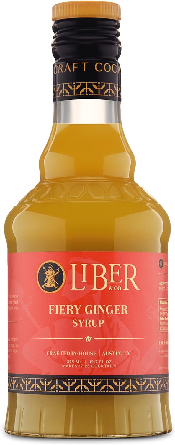 Liber & Co. Fiery Ginger Syrup - Made with 50% Organic Peruvian Ginger Juice - Perfect for Moscow Mules, Dark 'N Stormies, Sodas - Makes 25 Drinks (12.7 oz)