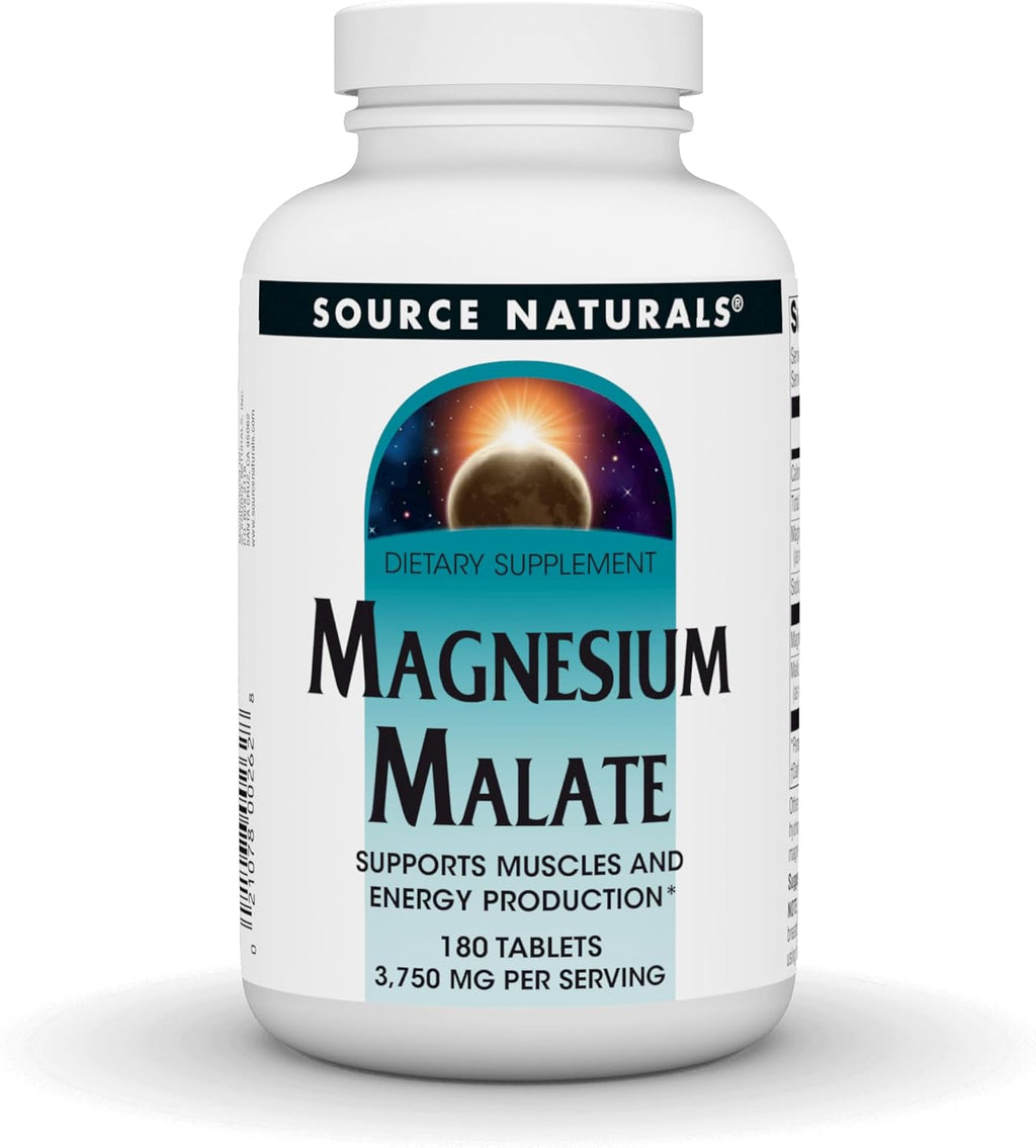 Source Naturals Magnesium Malate - 3750mg Per Serving - Essential Magnesium Malic Acid Supplement - 180 Tablets