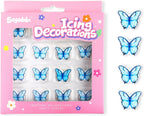 16 Butterflies Royal Icing Decorations, Edible Cupcake Decorations,Royal Icing Blue Butterflies for Cake Toppers and Cupcake Toppers