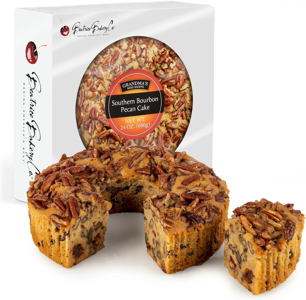 Beatrice Bakery, Grandma's Bake Shoppe Southern Bourbon Pecan Cake, Fusion of Nutty Pecans, Velvety Caramel Batter (24oz)