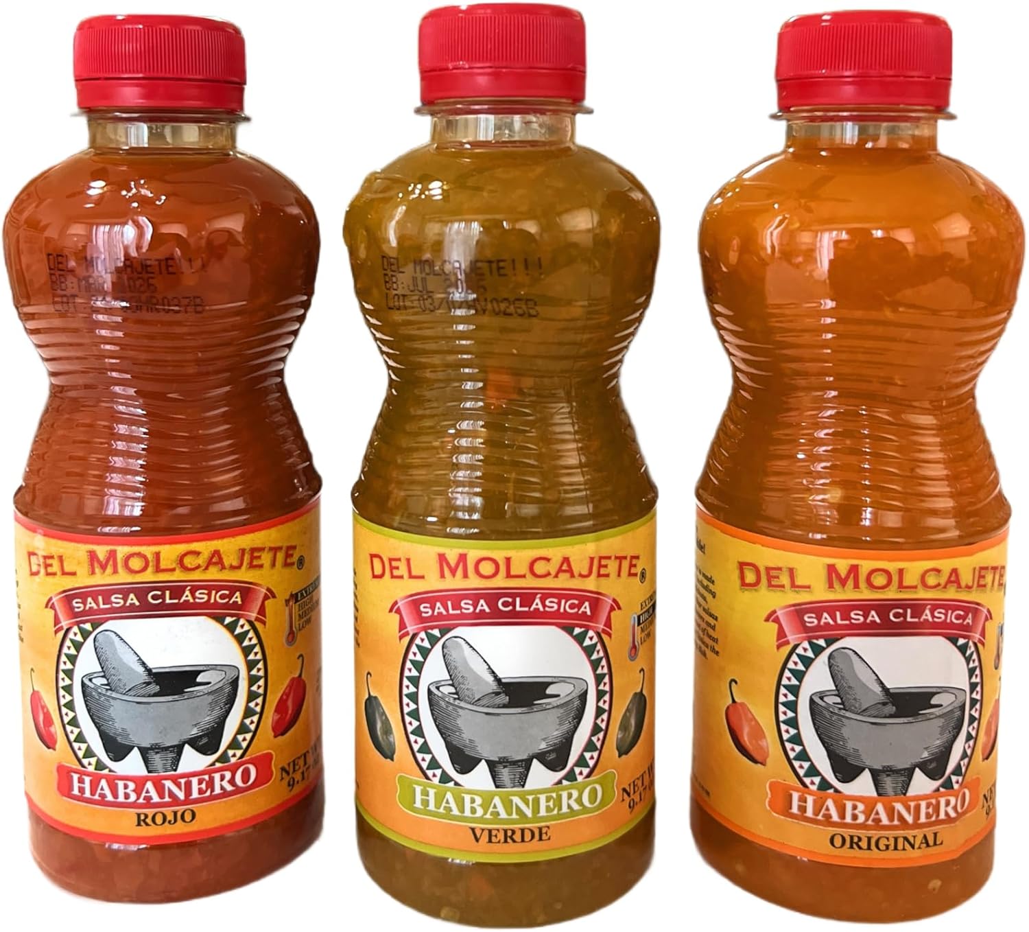 Del-Molcajete's Habanero Salsa Variety |Verde| Original| Rojo|, 9.1oz (3 Pack)