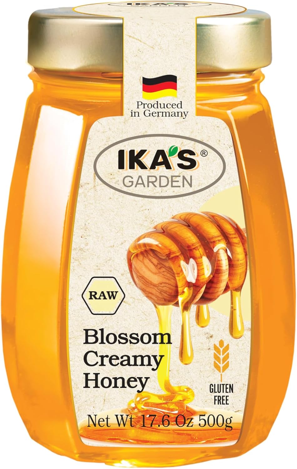 Ika's Garden Raw Blossom Creamy Honey - 100% Pure, Unfiltered, Gluten-Free – Product of Germany, 17.6 oz (500g) Jar