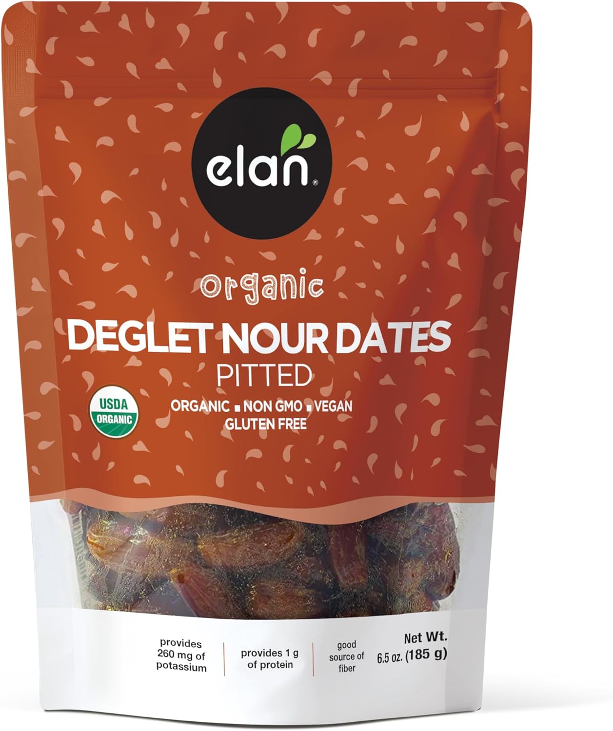 Elan Organic Pitted Dates, 6.5 oz, Naturally Sweet Dried Fruits, No Pits, No Sugar Added, No Sulphites, Non-GMO, Vegan, Gluten-Free, Kosher, Deglet Noor Dried Dates
