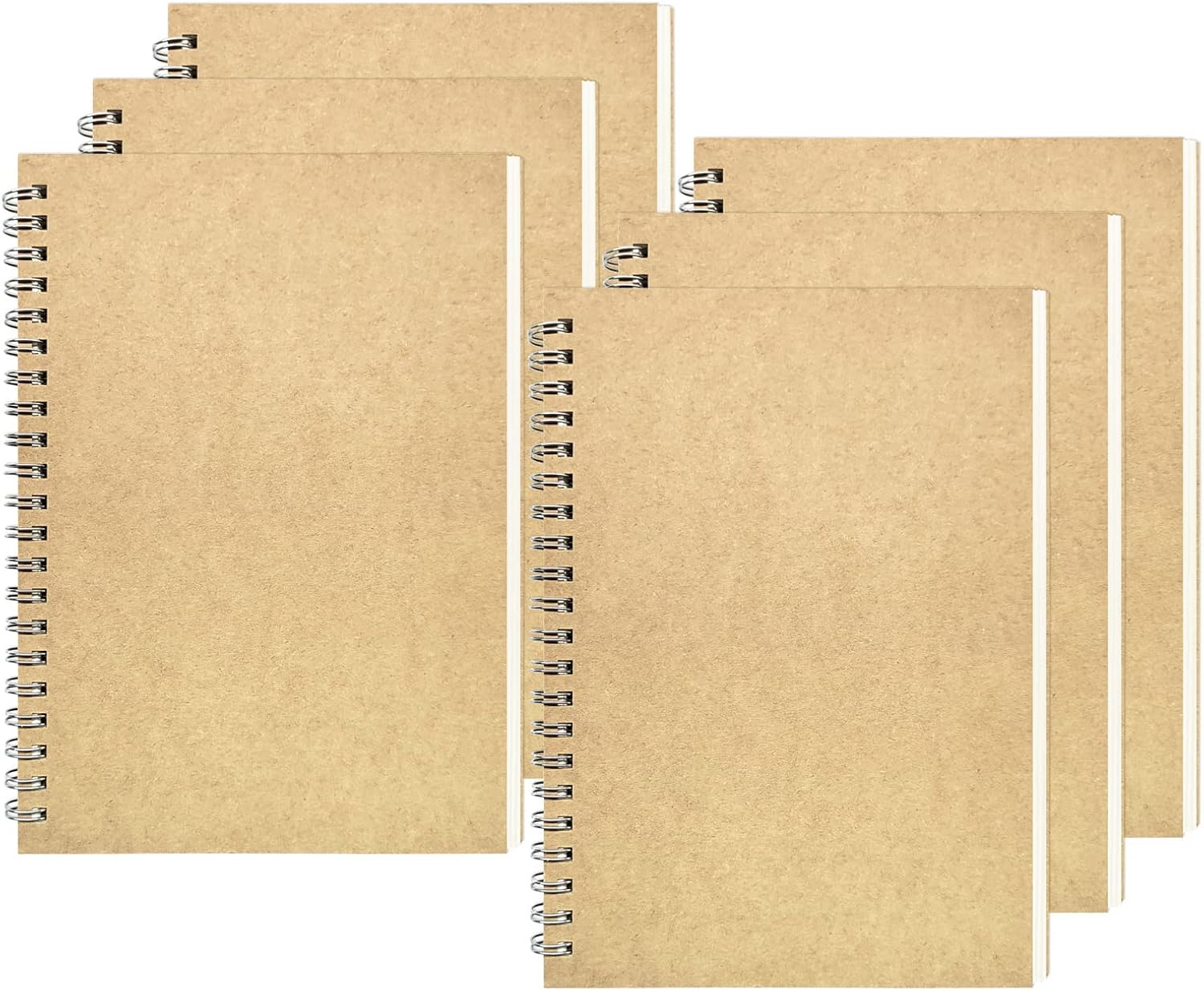 DSTELIN Blank Spiral Notebook, 6-Pack, Soft Cover, Sketch Book, 100 Pages / 50 Sheets, 7.5 inch x 5.1 inch, 100GSM, (Brown)