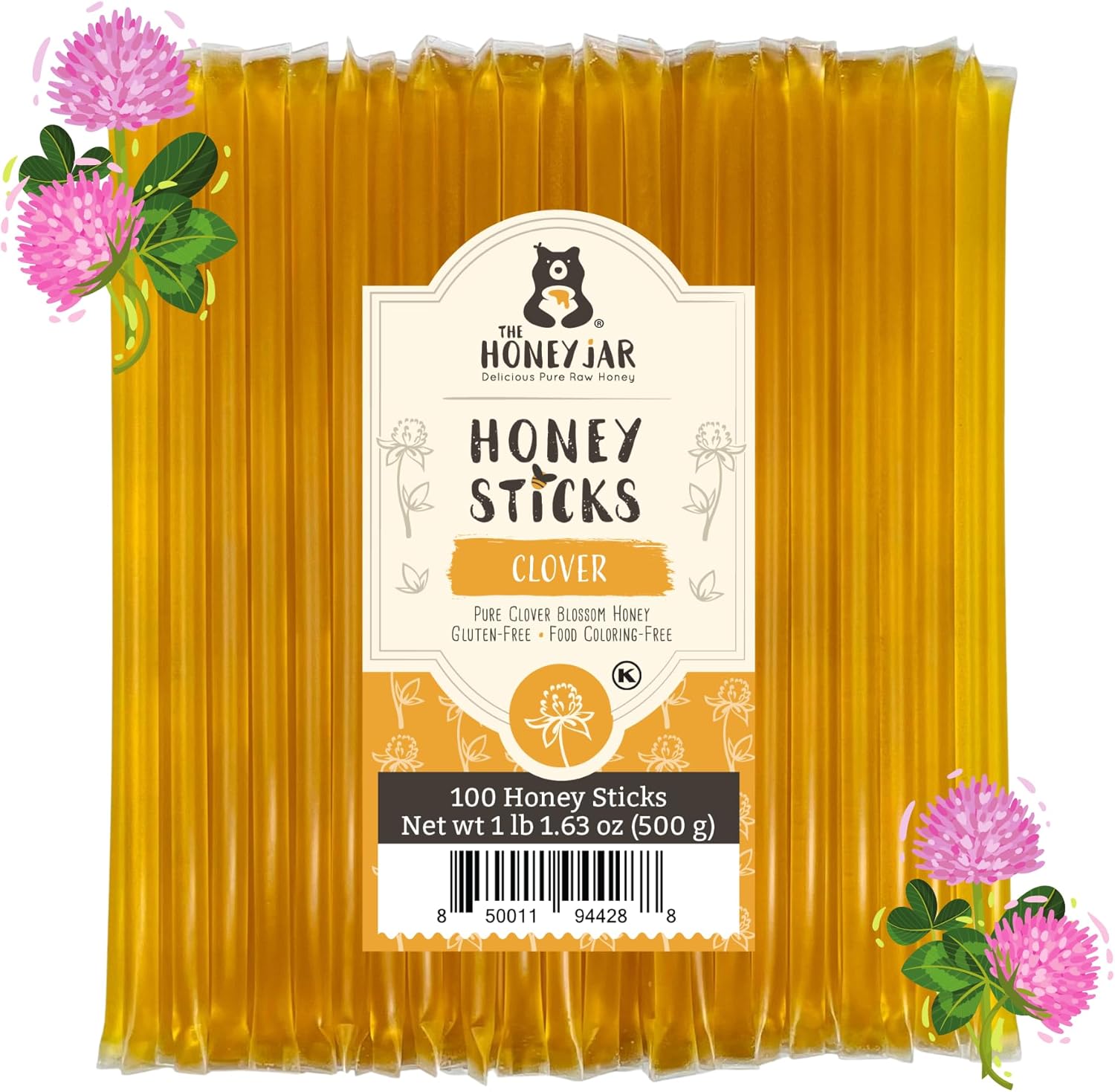 The Honey Jar Plain Honey Sticks - Pure Honey Straws For Tea, Coffee, or a Healthy Treat - One Teaspoon of Flavored Honey Per Stick - Made In The USA with Real Honey - (100 Count)