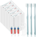 Disposable Toothbrushes with Toothpaste, Travel Toothbrush Kit, Individually Packaged, Light Grey, with Floss Picks, Suitable for Hotel, Home, Camping, Travel (100-PACK)