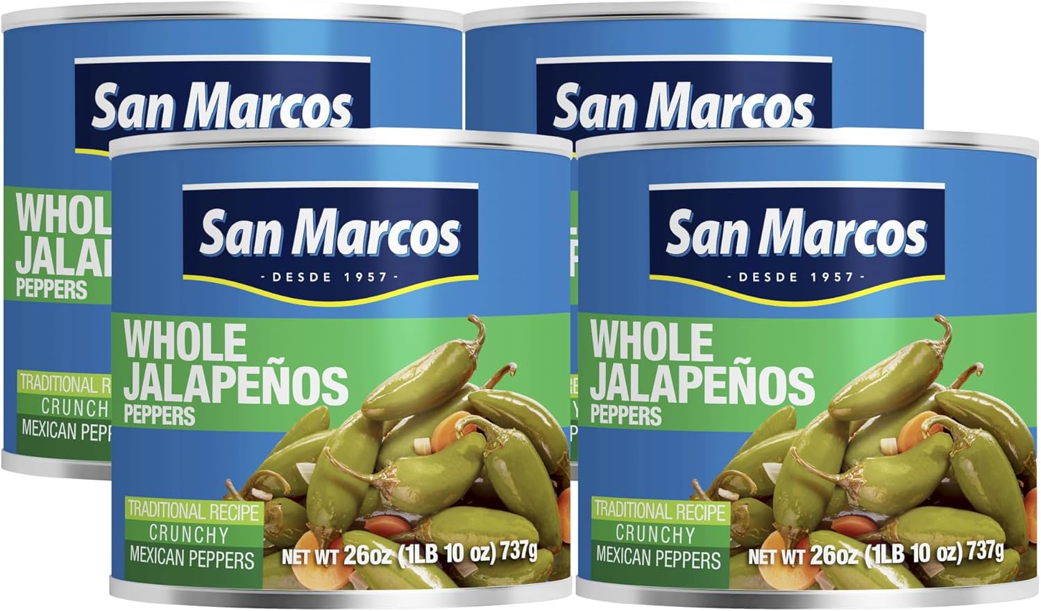 San Marcos Whole Jalapeno Peppers, 26 Ounce (Pack of 4)