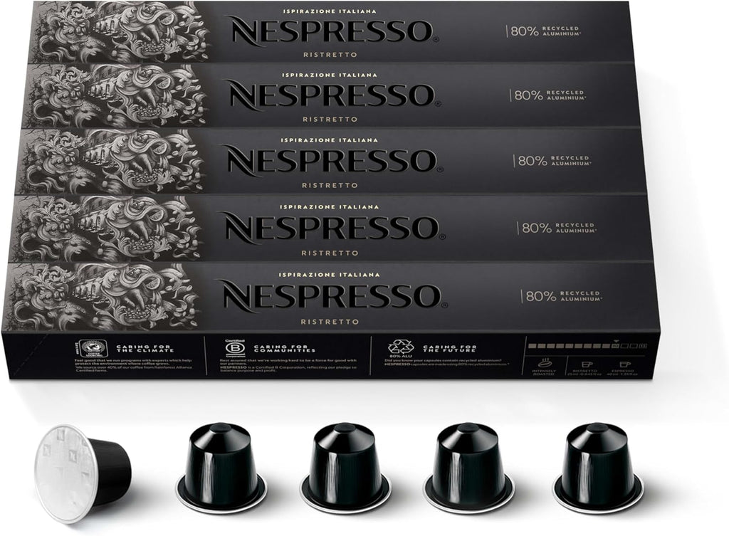 Nespresso Capsules Original Line, Ristretto Decaffeinato, Dark Roast Coffee, 50 Count Coffee Pods,
