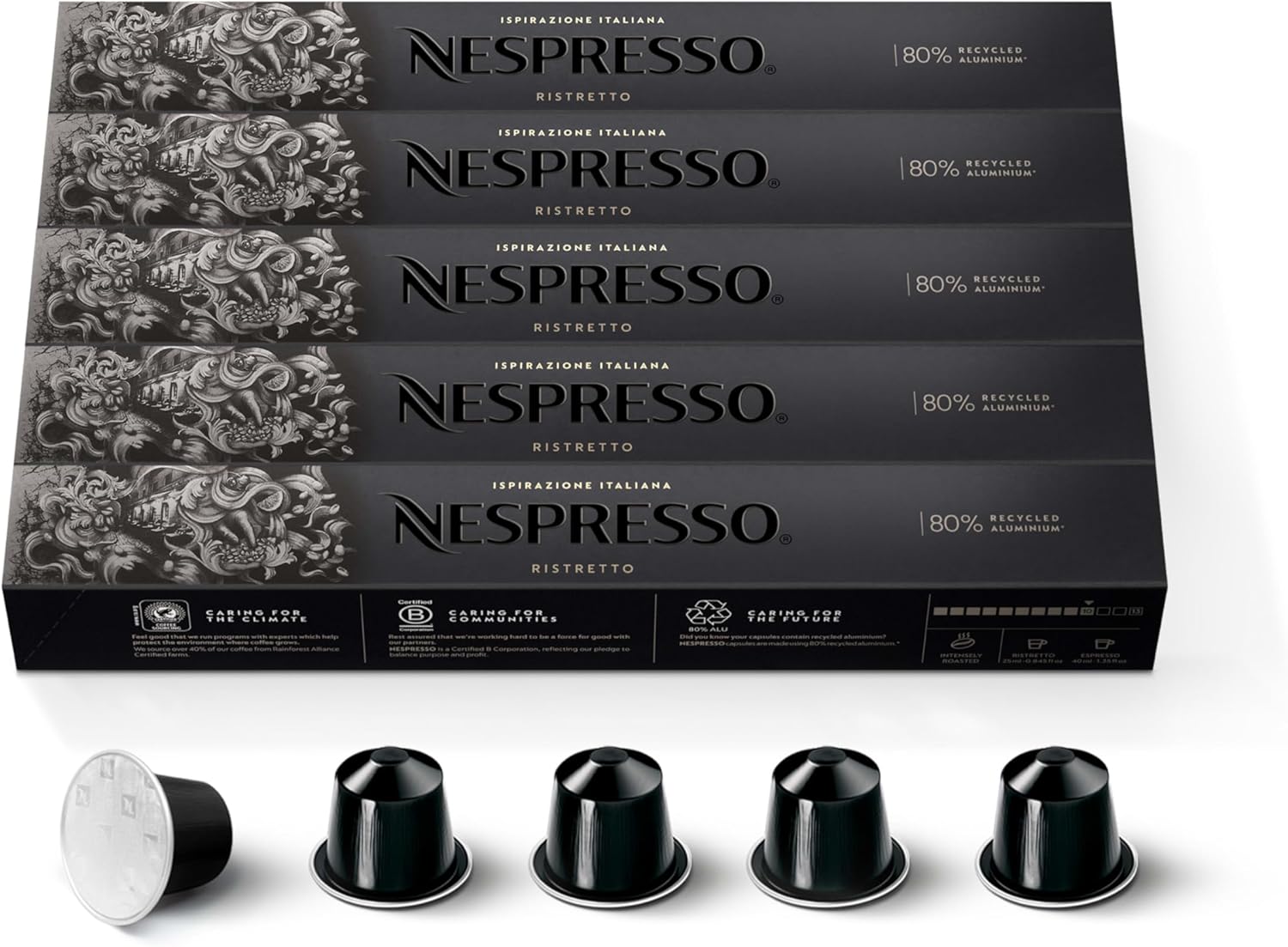 Nespresso Capsules Original Line, Ristretto Decaffeinato, Dark Roast Coffee, 50 Count Coffee Pods,
