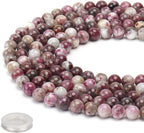 70PCS Natural 8MM Healing Gemstone, Plum Blossom Tourmaline Energy Stone Round Loose Beads, Semi-Precious Crystal Beads with Free Elastic String for Jewelry Making DIY