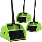 (3PK) Jumbo Commercial Broom and Dustpan Set with Large Standing Scoop Dustpan and Heavy Duty Broom, Long Handle, for Indoor/Outdoor Floor Cleaning, Janitor Supplies