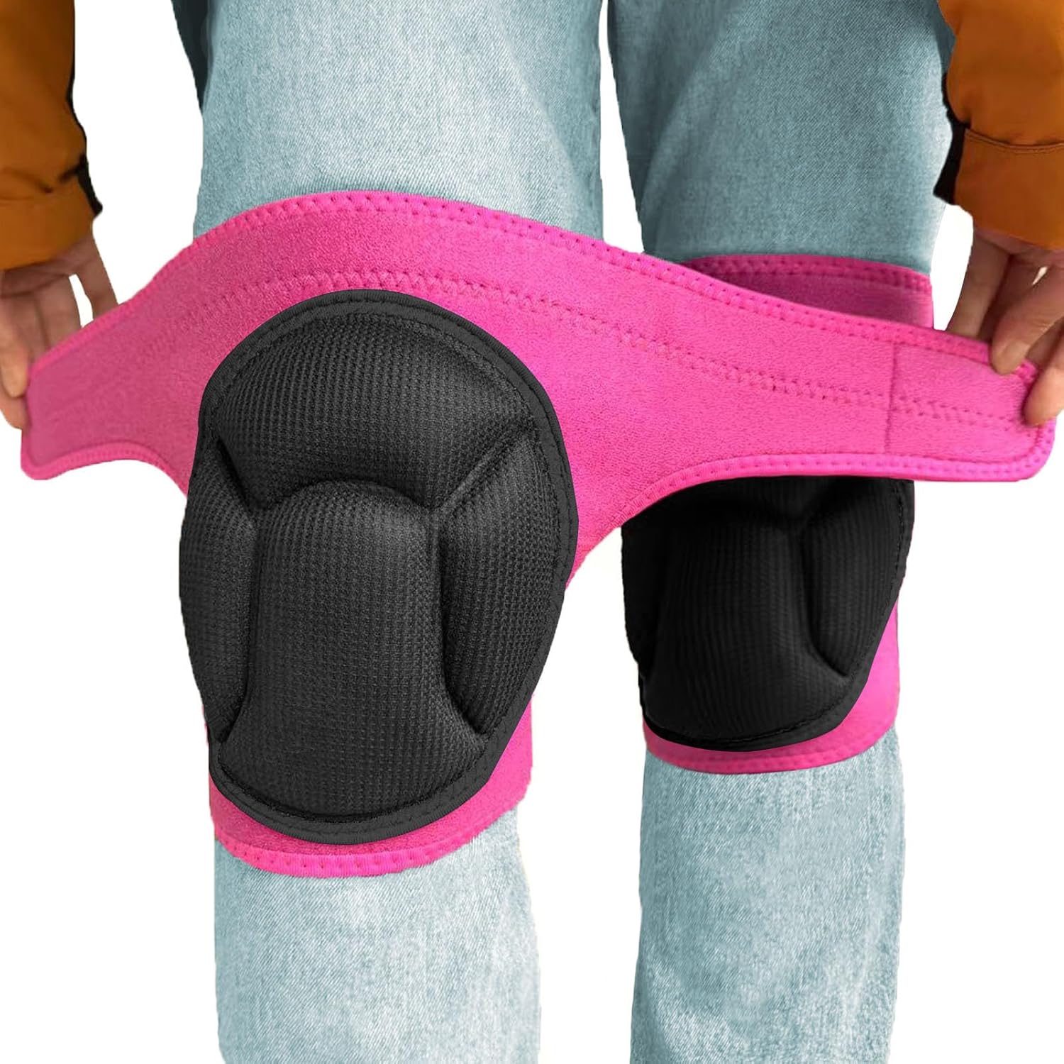 Women' s Work Knee Pads for Gardening Cleaning Flooring, Thick Padded Foam Knee Pads for Large Legs, Comfortable Female Knee Protectors for Kneeling on Hard Concrete Tile Floors, Pink Extra Large