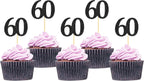 Sotpot 30 Pack Happy 60th Cupcake Toppers 60 Birthday Cake Decorations for 60th Birthday Wedding Anniversary Party Supplies Black Glitter
