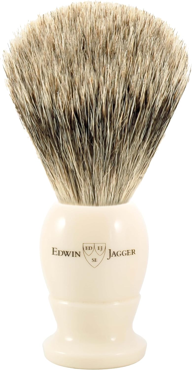 Edwin Jagger 5EJ877 Extra Large Best Badger Shaving Brush, Imitation Ivory for use with Shaving Cream or Soap for Men