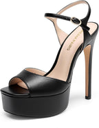 DREAM PAIRS Women’s High Platform Heels 5.75'' Stilettos Open Square Toe Heeled Sandals Ankle Strap Sexy Comfort Dress Shoes Wedding Bridal Pumps