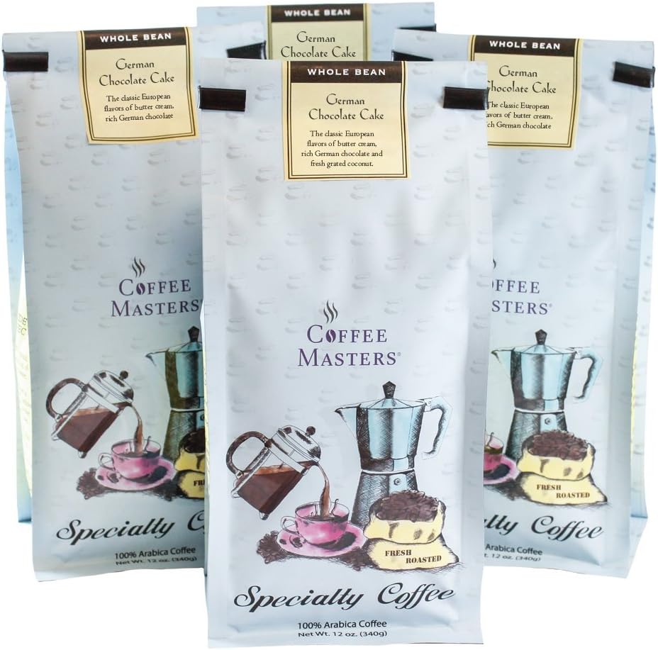 Coffee Masters Flavored Coffee, German Chocolate Cake, Whole Bean, 12-Ounce Bags (Pack of 4)