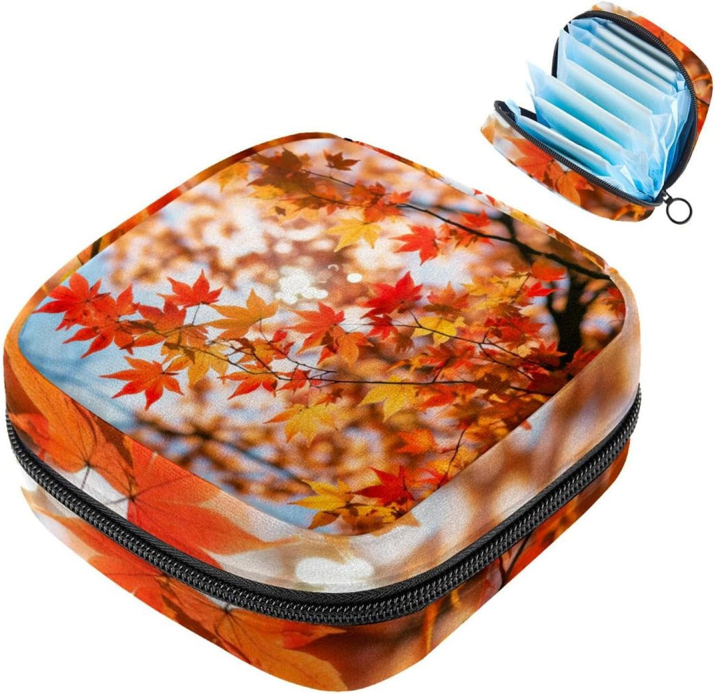 Sanitary Napkin Storage Bag,Period Bag,Autumn Season Tree and Leaves,Sanitary Bags for Feminine Products