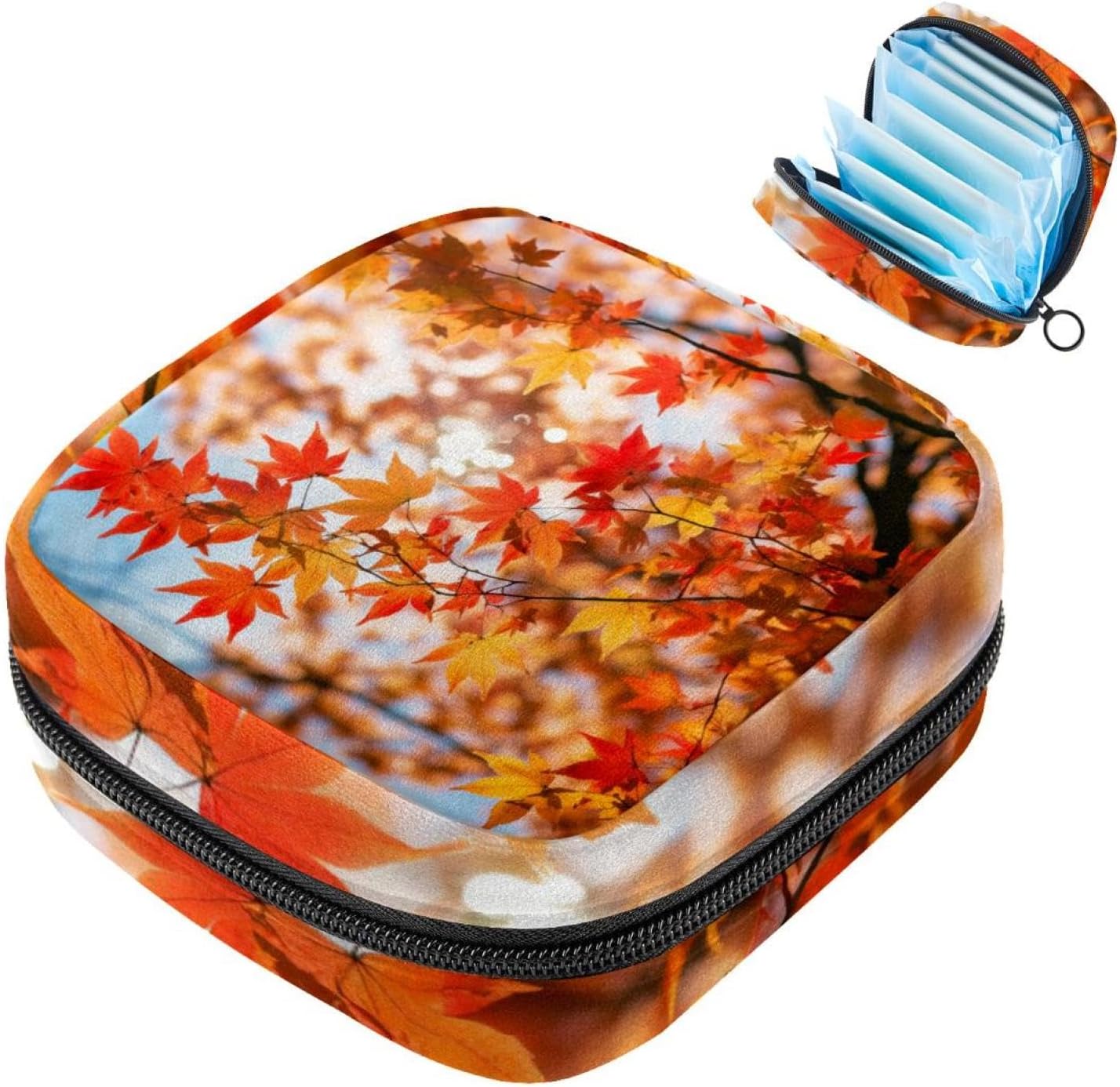 Sanitary Napkin Storage Bag,Period Bag,Autumn Season Tree and Leaves,Sanitary Bags for Feminine Products