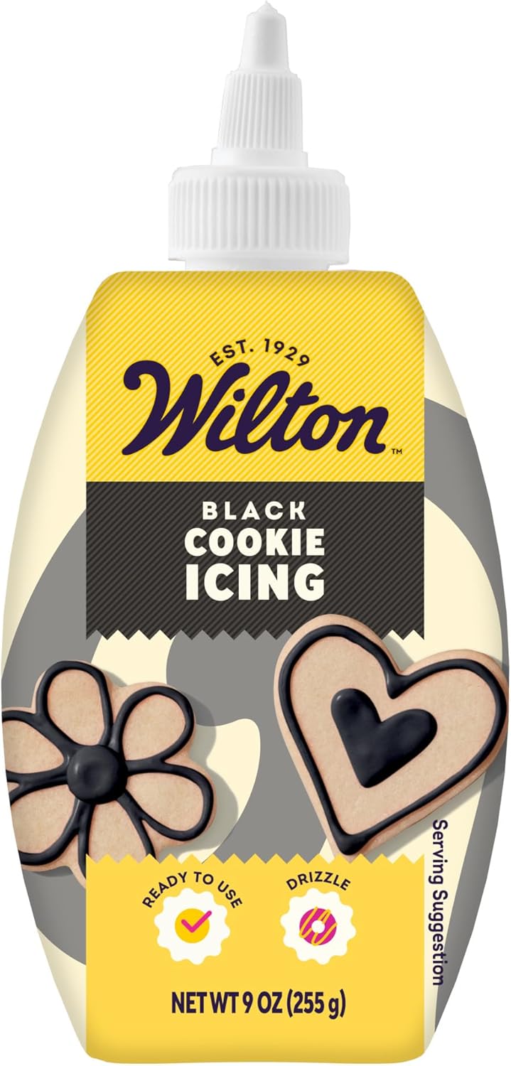 Wilton Cookie Icing, Ready-to-Use Fast-Drying Squeeze Bottle Icing for Decorating Sugar Cookies & Gingerbread, 9 oz, Black