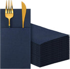 Cindeer 75 Pcs Navy Blue Napkins Disposable Linen Feel Dinner Paper Napkins with Built in Flatware Pocket Prefolded Airlaid Paper Guest Hand Towel for Silverware Wedding Reception Baby Shower