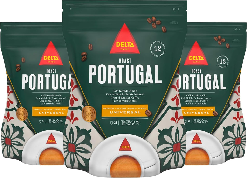 Delta Cafés Portugal 220gr/7.7oz Ground Coffee - Pack of 3 - Smooth and Delicious Medium Roast Coffee, Espresso Machine Compatible, Universal Grinding