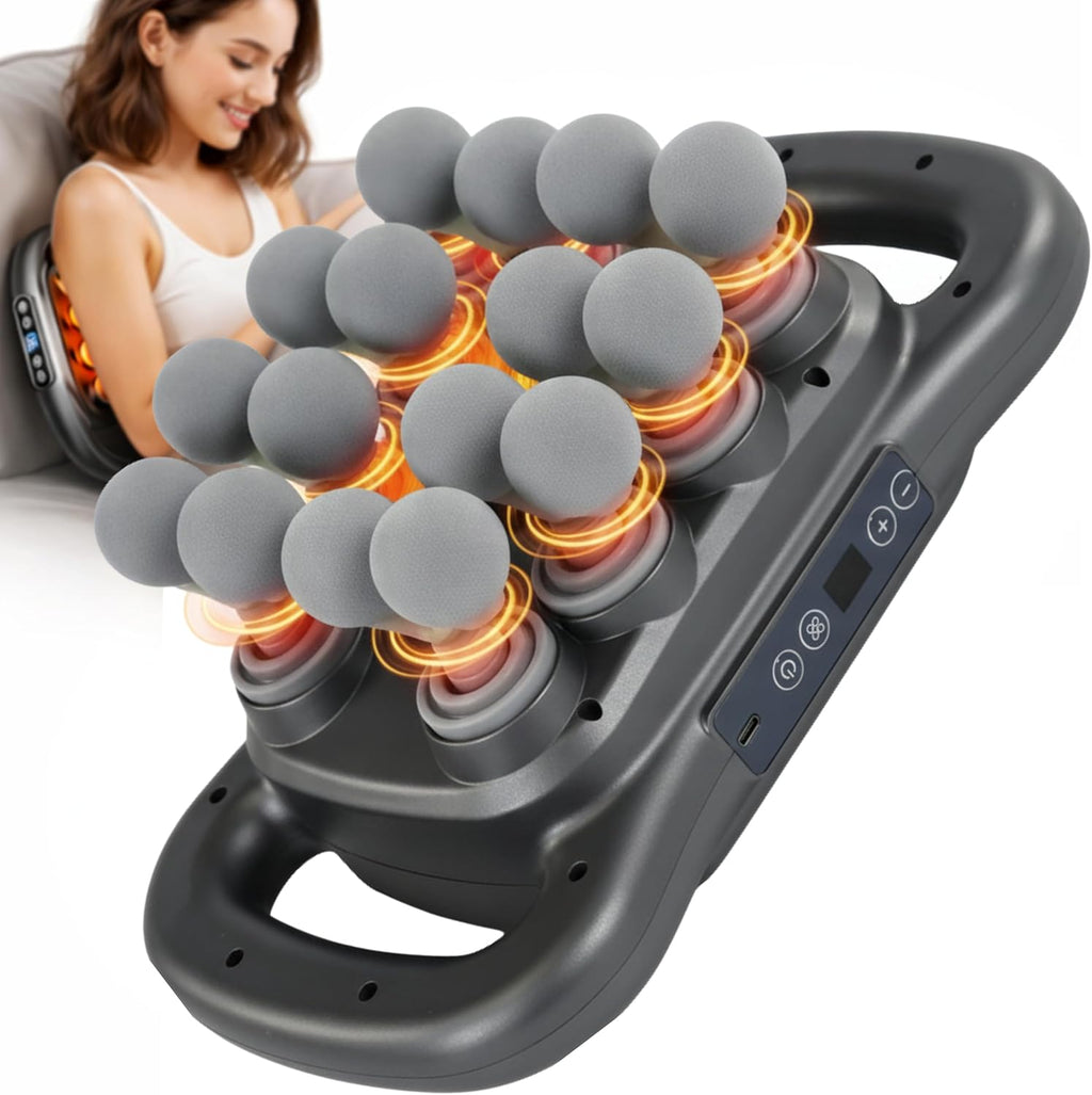 16-Head Deep Tissue Body Massager with Heat, 3 Modes & 30 Intensities, Multi-Head Back Massager for Full Body Relief, Quiet Percussion Massager for Back, Neck, Legs, Waist,2600mAh Battery