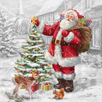 IHR Ideal Home Range Party Napkins Disposable 3-Ply Paper Lunch Napkin Pack, 6.5" x 6.5", Santas Xmas Tree, 20-Count