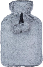 A2Z Hot Water Bottles Soft Plush Pom Pom Fleece Cover 2Liter - Hot Bottle HB1152 Black