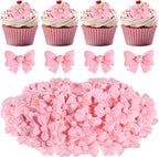 Bewudy 50Pcs Pink Bow Cupcake Toppers, Bowknot Cake Decorations Birthday Decorations for Theme Parties Bridal Engagement Wedding Baby Showers Birthday Party (Not Edible)